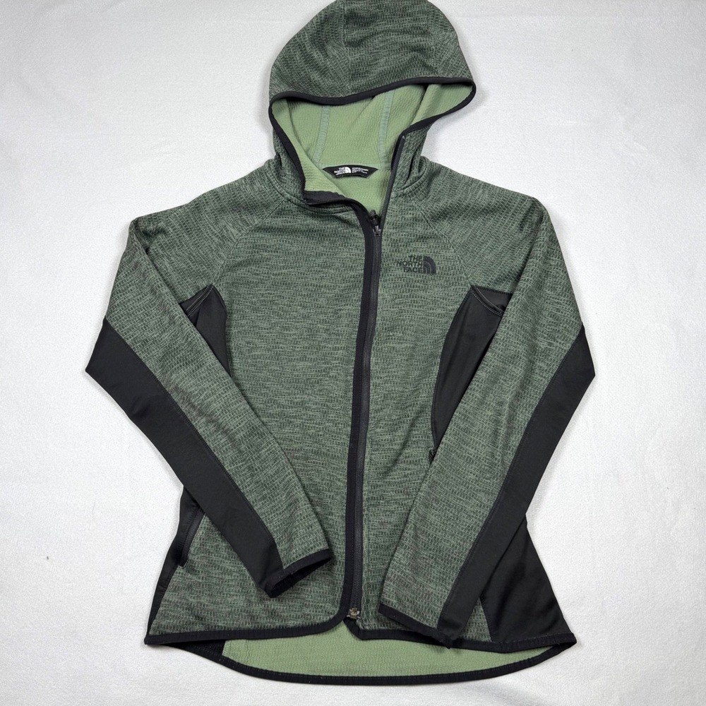 The North Face Womens Green Textured Full Zip Hooded Jacket Small Black Trim